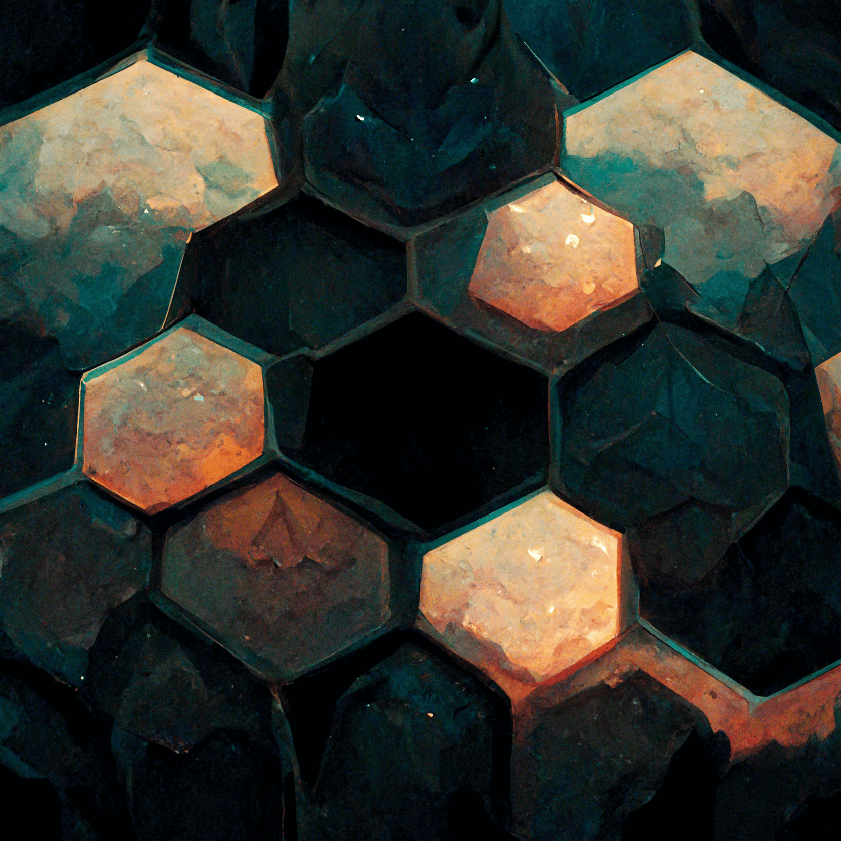 Generated with Midjourney: Dark hexagons